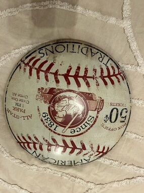 Metal, decorative vintage baseball plague.